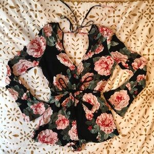 Flare-Sleeve Floral Romper